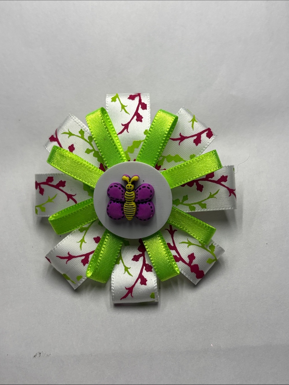 Butterfly Ribbon Hair Bow - Lime Green & Purple